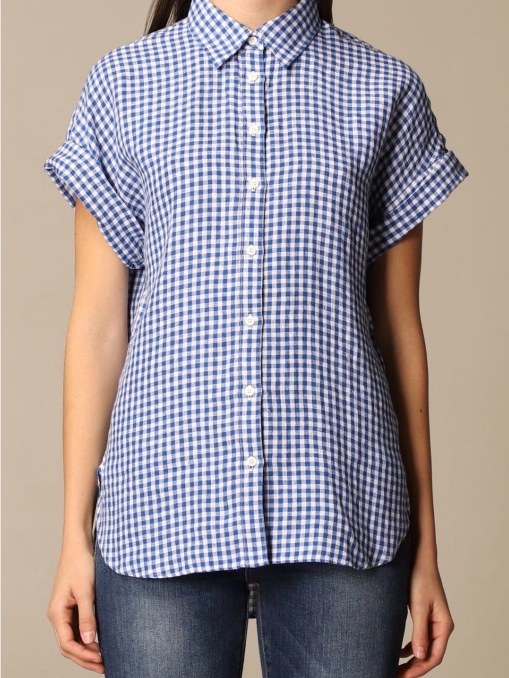 Lauren Ralph Lauren 100% Linen Blue Gingham Short-Sleeve Dolman Button-Down XL
